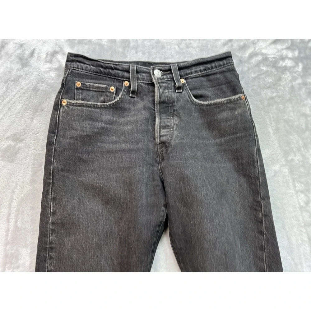 Levis 501 S Jeans Men 26x28 Black Dark Wash Straight Leg Whiskered Grunge Skinny